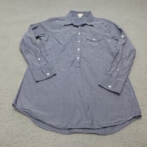 J Crew Shirt Womens Medium Button Up Roll Tab Sleeve Blue Cotton Chambray